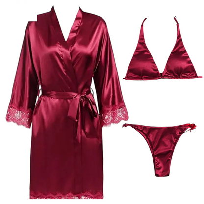 3 Piece Satin Silk Sleepwear Set