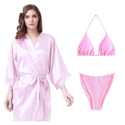 3 Piece Satin Silk Sleepwear Set