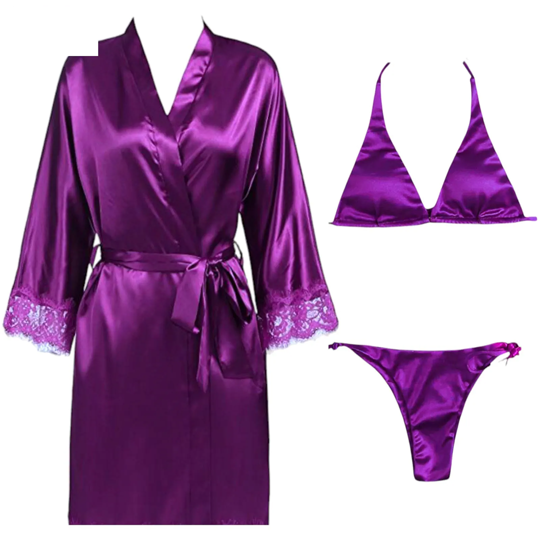 3 Piece Satin Silk Sleepwear Set
