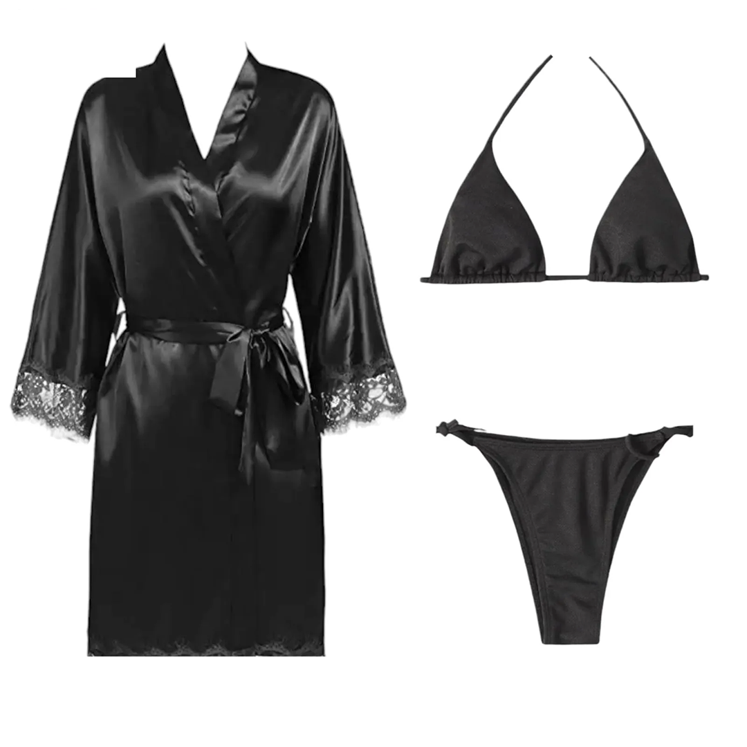 3 Piece Satin Silk Sleepwear Set