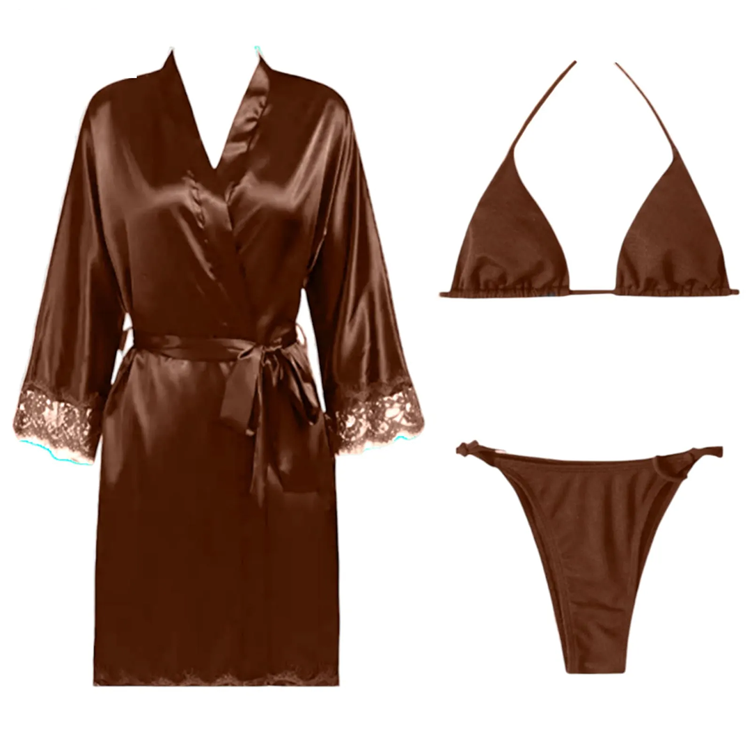 3 Piece Satin Silk Sleepwear Set