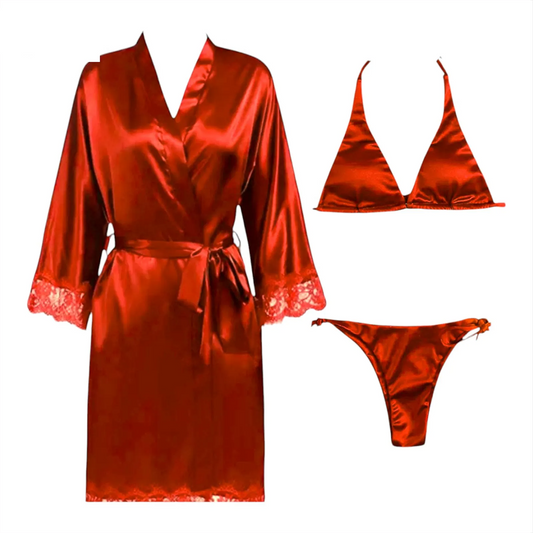 3 Piece Satin Silk Sleepwear Set