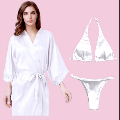 3 Piece Satin Silk Sleepwear Set