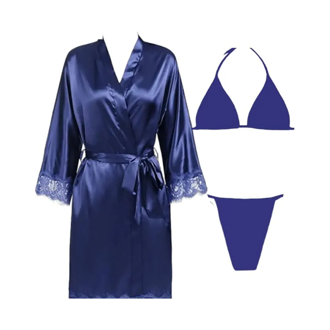 3 Piece Satin Silk Sleepwear Set