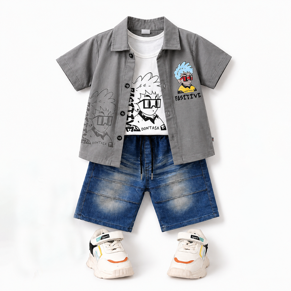 Boys Half Sleeves 3 Piece Suit